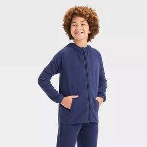 Boys' XS 4/5 Navy Hoodie All In Motion Waffle Hooded Sweatshirt Zipper Pockets